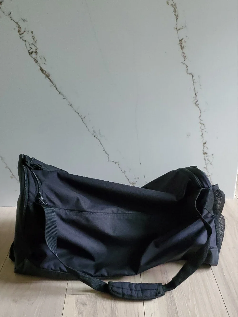 Nike Black Duffel Bag with White Swoosh